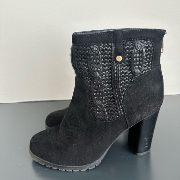 Juicy couture Black Suede Ankle Heel Braided Booties Size 8.5 - Picture 3 of 7